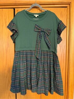 entro Green Plaid Bow-Front Mini Dress